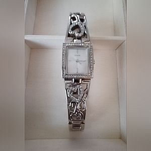 Womens Silver with Stones Watch, Heart cut out Band Design